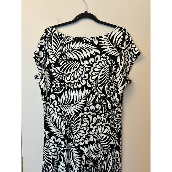 Loft NEW Black and White Palm Floral Midi Dress Cap Sleeves Scoop Neck XL - Picture 8 of 10